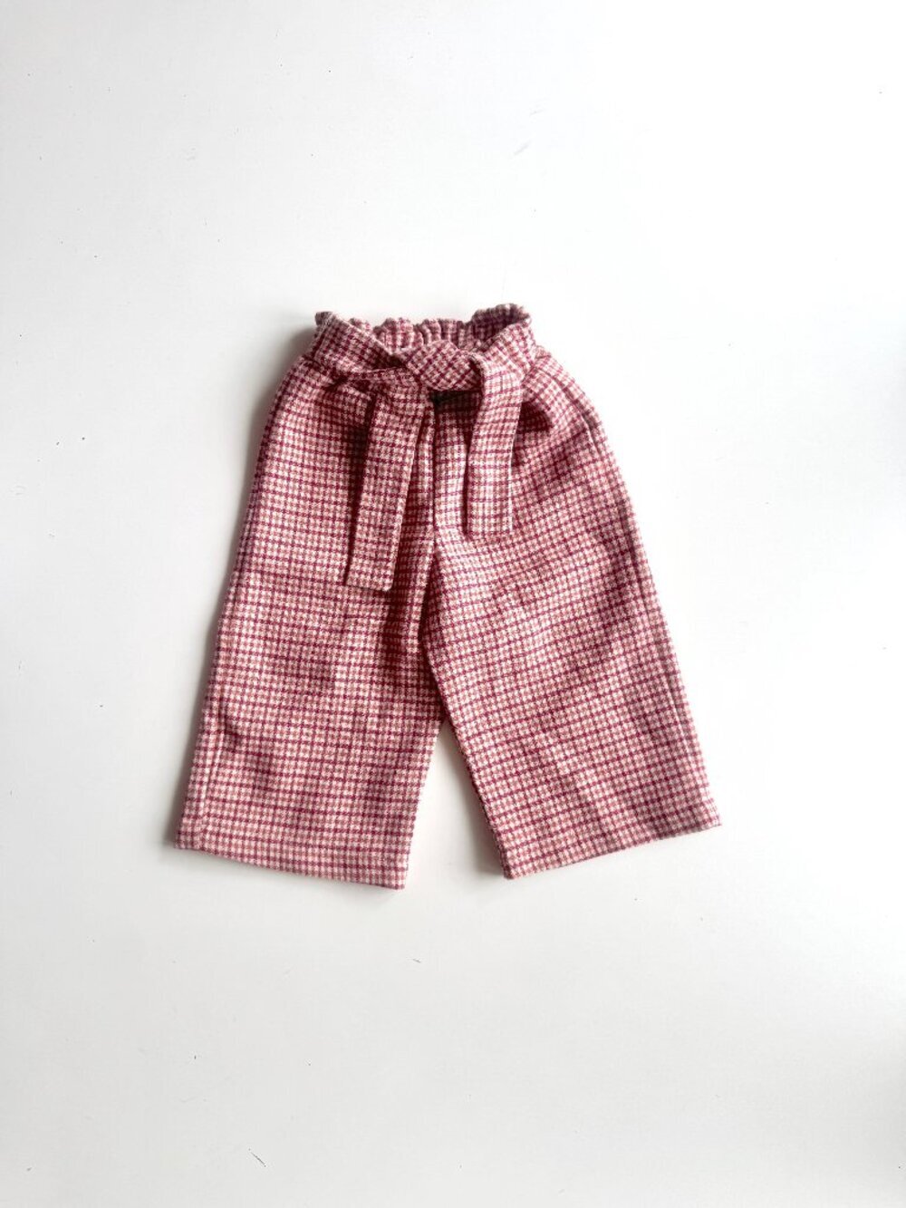 Baby Girls' ZARA Red Pink Check Synthetic Waist Tie Paperbag Pants, Size 12-18M